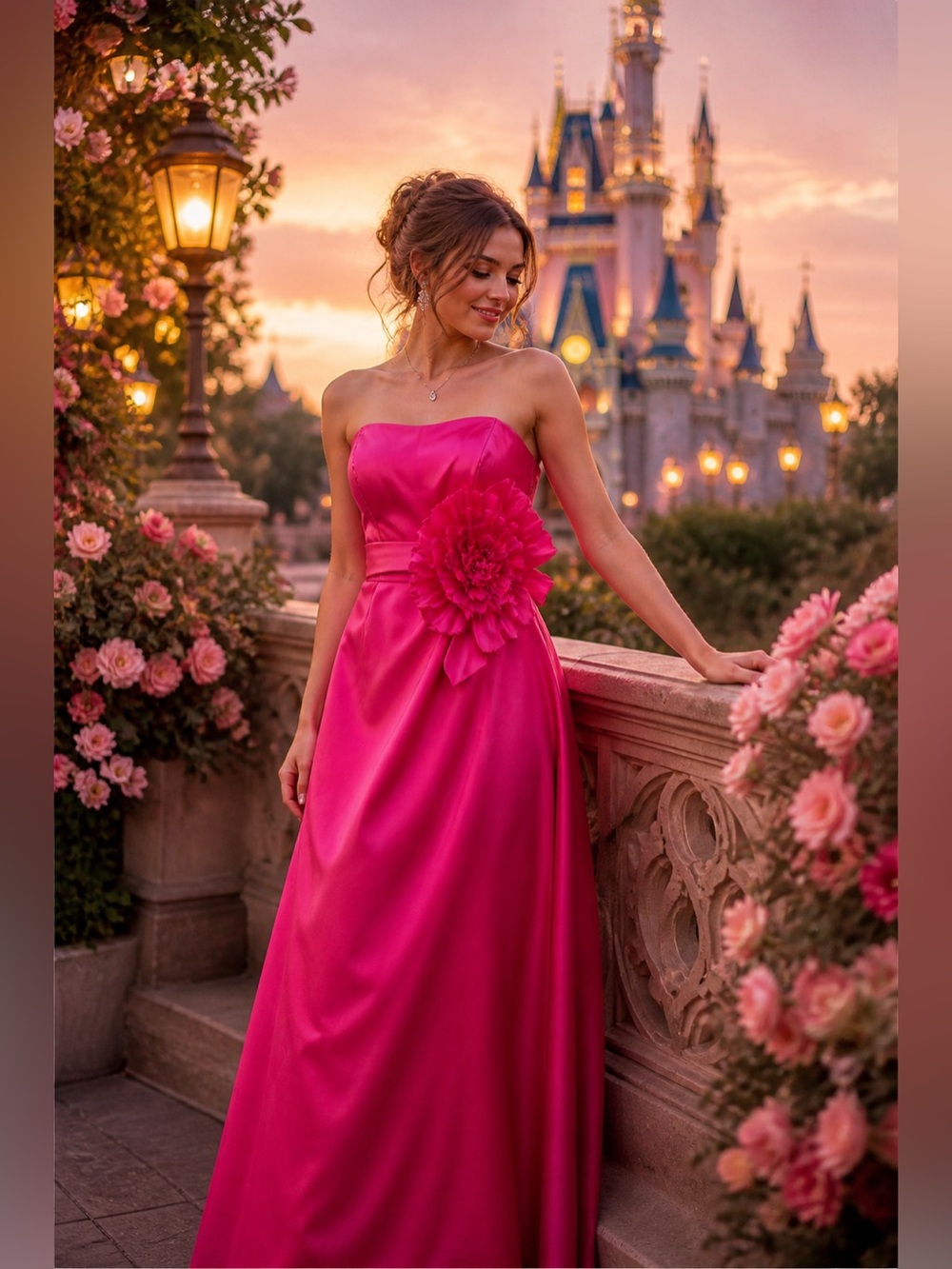 Alfred Angelo Disney Fairy Tale Weddings Fuchsia Pink Strapless Gown Size 10 B3